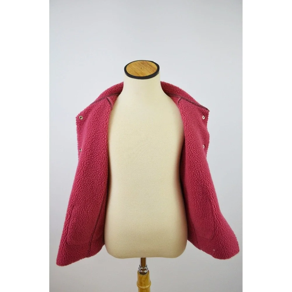OSHKOSH B'GOSH Girls 7 Jacket Retro Vintage Pink Sherpa Fleece Microfiber Brown